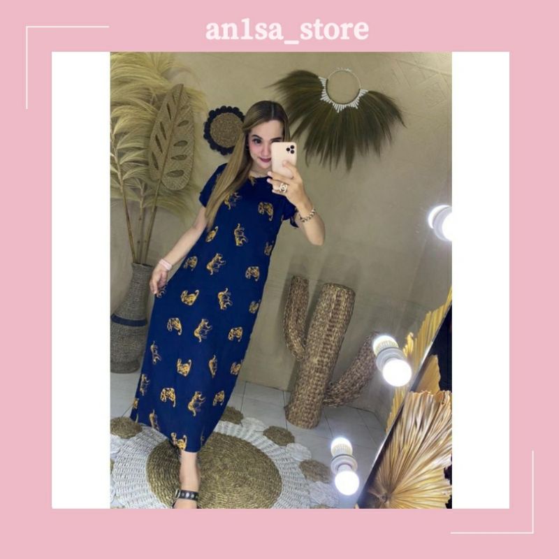 Dress Panjang Rayon Motif Macan | Daster Rayon Busui