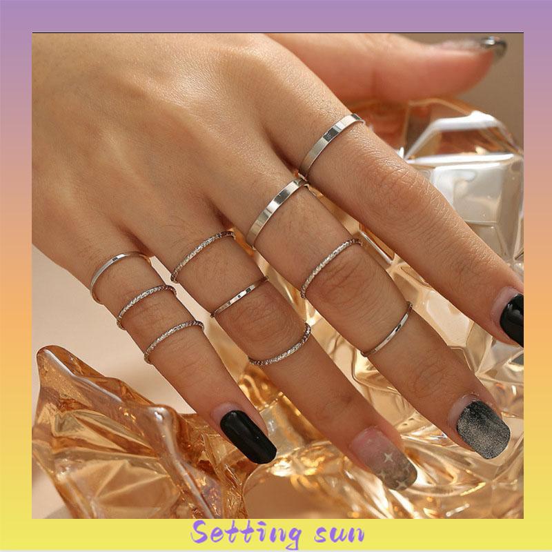 10pcs / Set Cincin Minimalis Gaya Korea Untuk Wanita TN