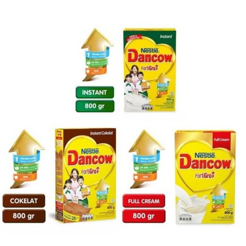 Dancow Fortigro Full Cream dan Coklat 800 Gram - Susu Bubuk Nutrisi Lengkap untuk Anak
