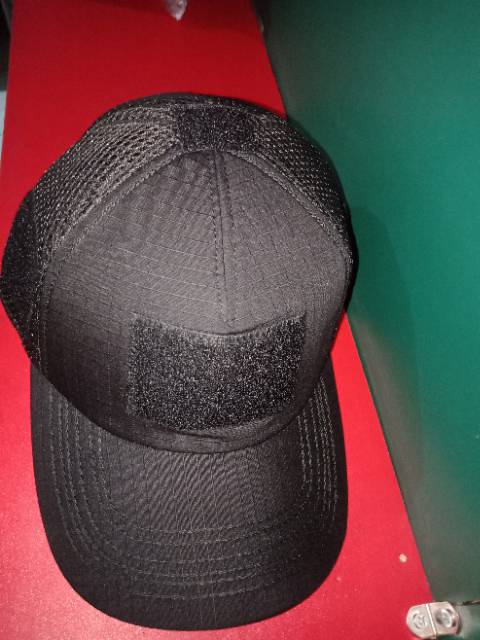 Topi Tactical/Perekat Hitam Ripstop Kombinasi Doublemesh