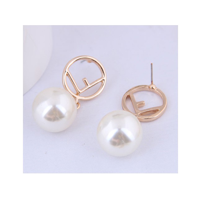 LRC Anting Tusuk Fashion Gold Peace Pearl Stud Earrings A58516