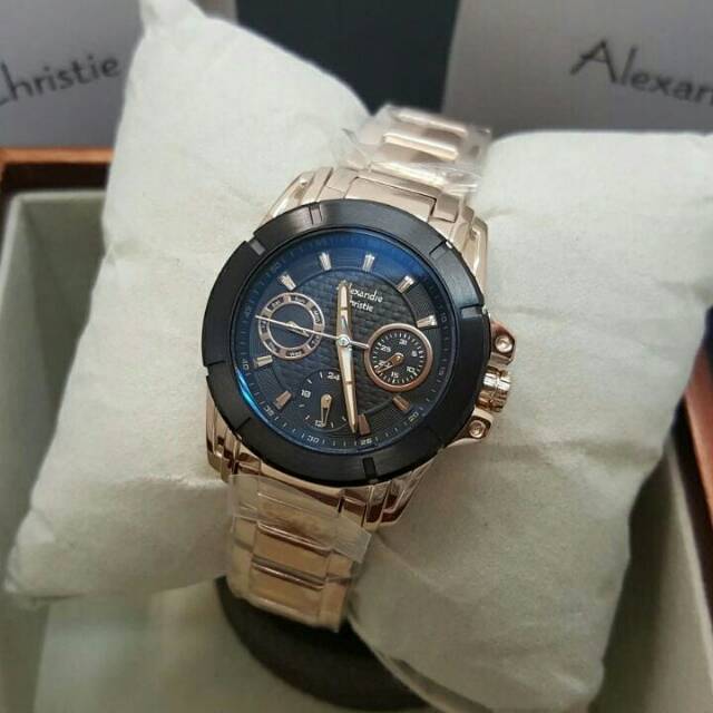 MURAH JAM TANGAN WANITA ALEXANDRE CHRISTIE 6226 ROSEGOLD BLACK ORIGINAL