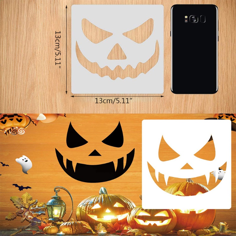 25 Pcs Alat Lukisan Templat Labu Halloween Model Rongga Bahan Logam Untuk Dinding Kanvas Kayu