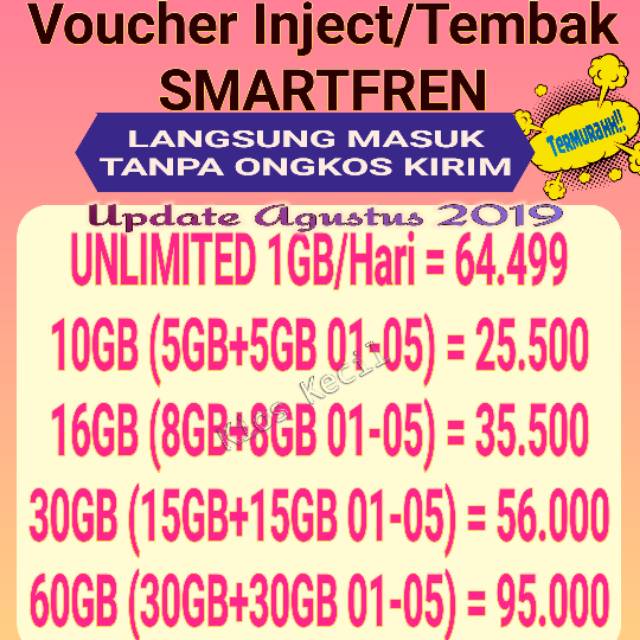 Promo Tembak Paket Data Internet Smartfren 10gb 16gb 30gb 60gb Unlimited Kode Voucher Inject Shopee Indonesia