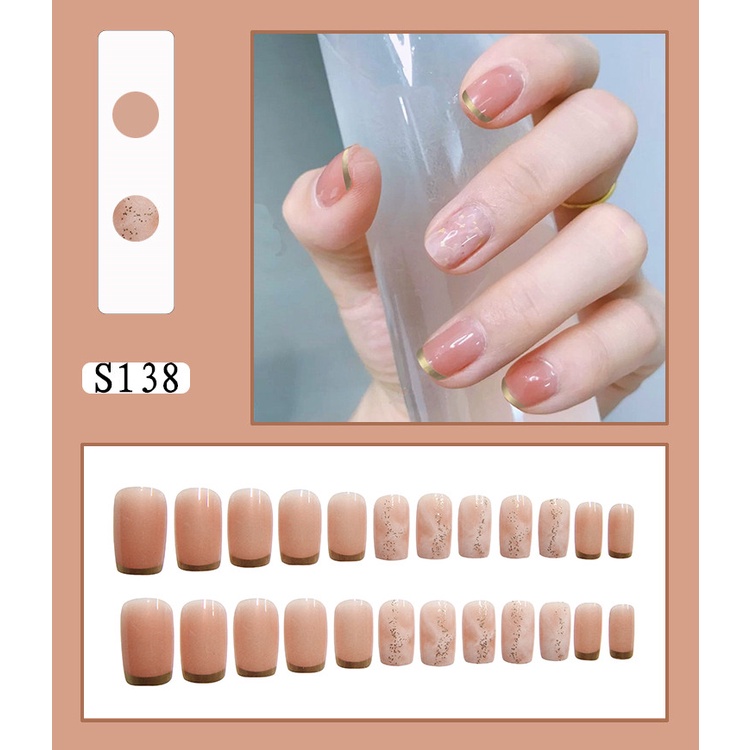 24PCS/SET Simulasi Lem Alpukat Memakai kuku palsu R Perawatan Kuku Palsu-S138