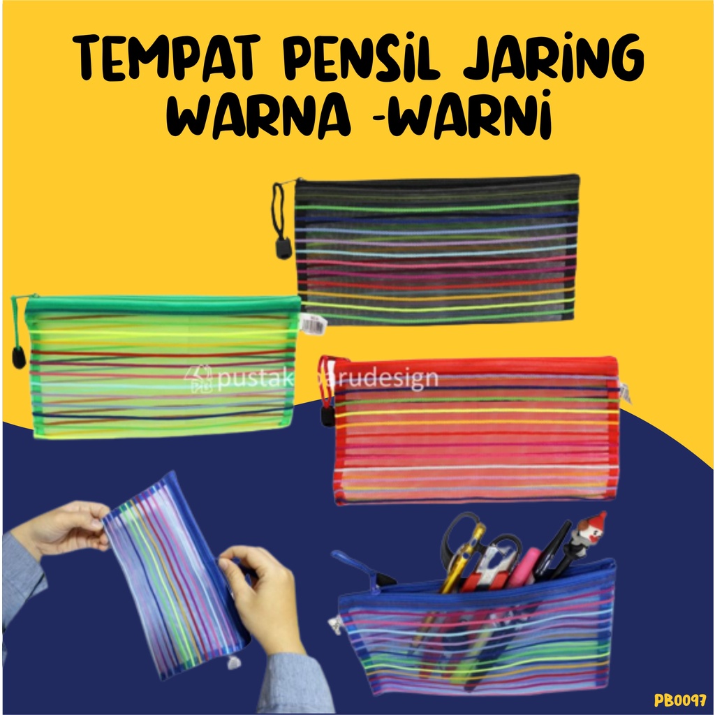 

Tempat kotak pensil anak dosgrip pouch tempat pensil anak Tempat Alat Tulis Kotak Pensil Tas Bahan Jaring Warna Warni Resleting Ukuran A6 - PB0097