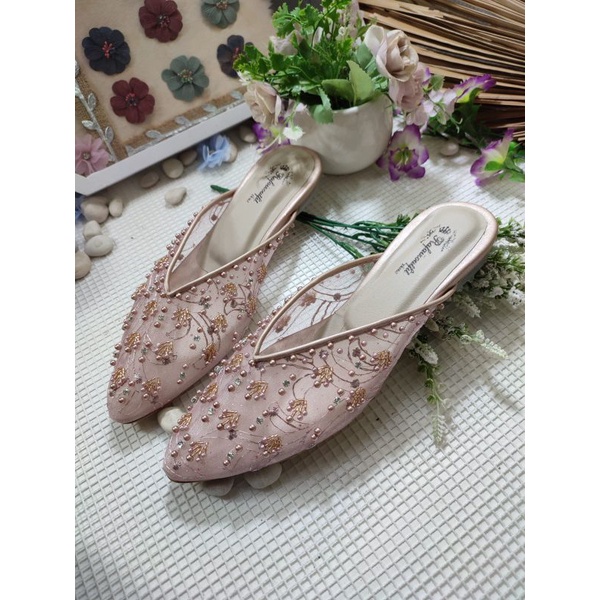flatshoes wanita pesta wedding mewah Marrisa rosegold