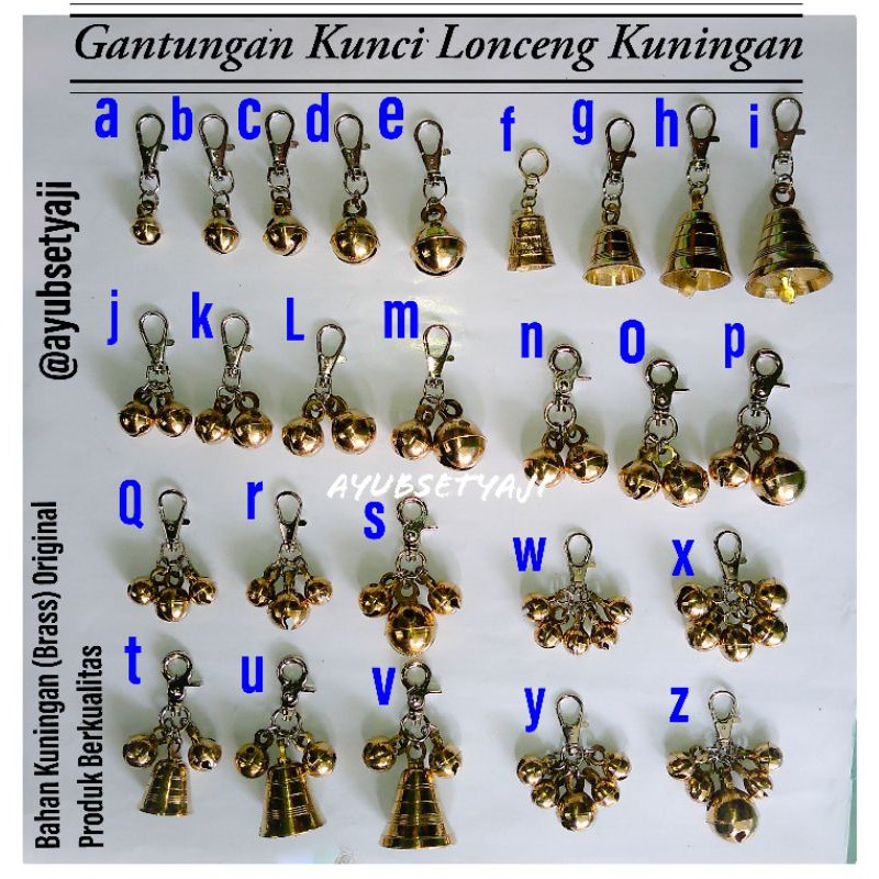 Gantungan Kunci Lonceng kuningan krincingan klintingan (KODE T-Z) lonceng bulat kerucut motor tas