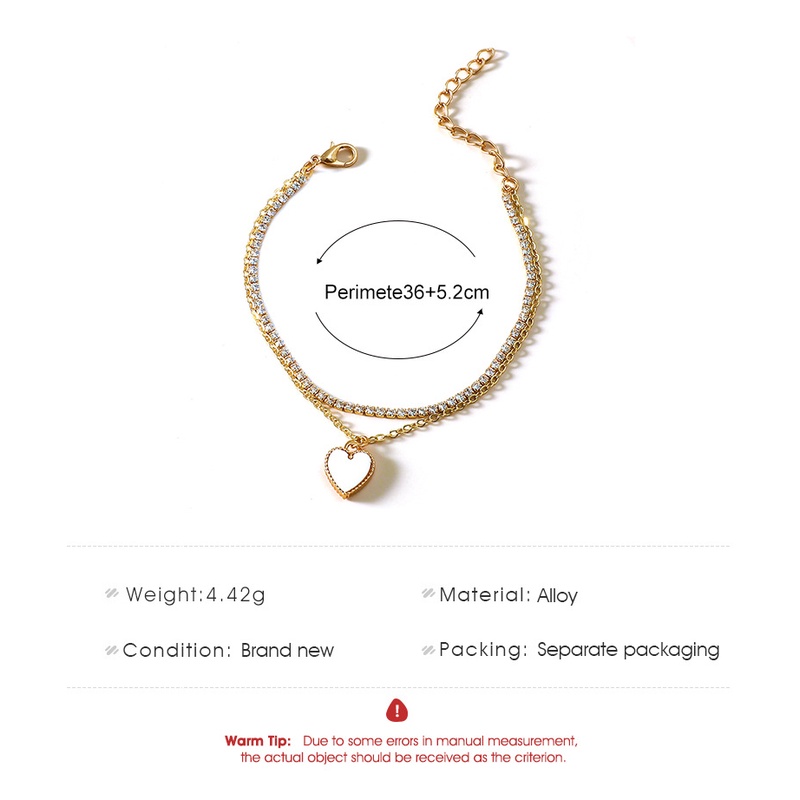 Gelang Logam Liontin Hati Cinta Putih Manis Fashion Perhiasan Wanita Rantai Bertatahkan Berlian Berlapis Ganda