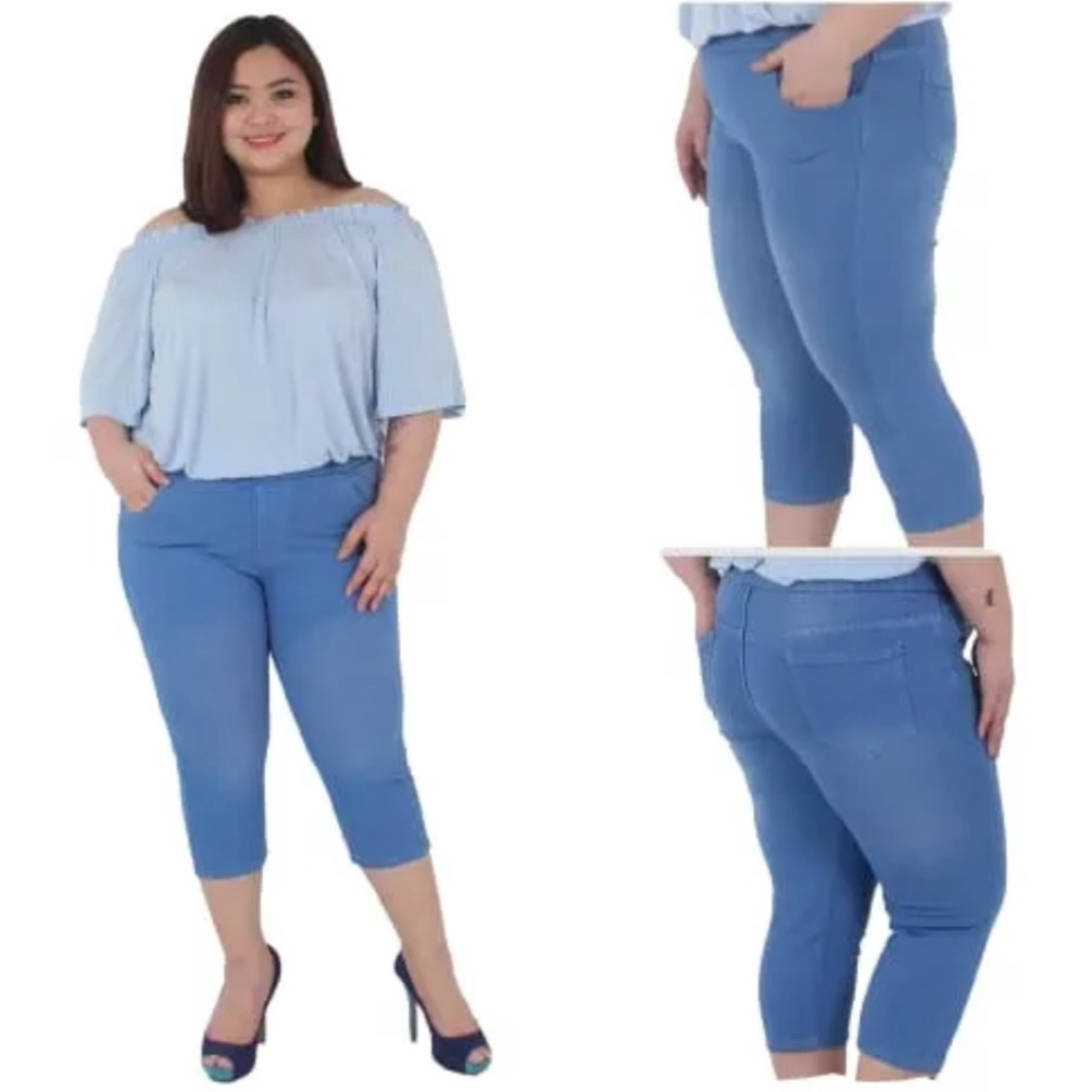 Celana Jeans Wanita 7/8 Full Pinggang karet Street Melar Halus