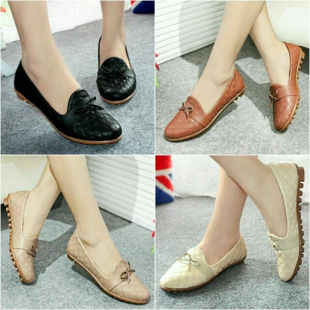 SEPATU KEKINIAN CASUAL FORMAL KERJA MURAH /  Sepatu Wanita Flat shoes bahan kulit Gucci Teplek Murah