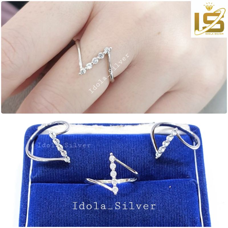 CINCIN PERAK ASLI SILVER WANITA 925 LAPIS EMAS PUTIH MODEL ZIG-ZAG PERMATA+ POLOS - PERHIASAN PERAK WANITA ASLI