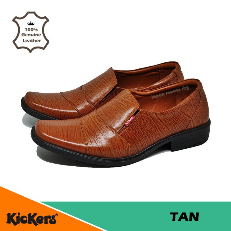 Sepatu Pantofel Kulit Sapi Asli Kickers Formal Kerja Kantor Pria Hitam Coklat Tua VL JBL-JBL 35 - TAN
