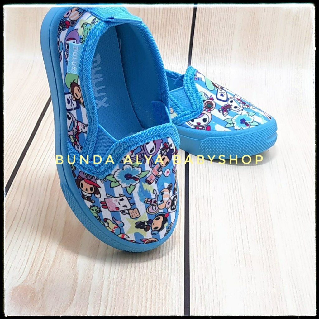 Sepatu Anak Laki Laki Umur 1 2 5 Tahun BIRU Elastis - Sepatu Anak Cewek Cowok 1 sampai 5 Tahun Full Printing BIRUMUDA Size 20 - 30 Motif Kartun Alas Karet