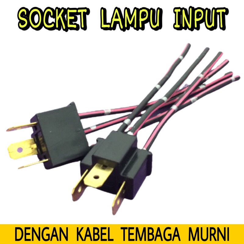 Socket / Soket Lampu H4 SealBeam Input Versi Cowok / Male Dengan Kabel Tembaga - H4 Seal Beam Laki