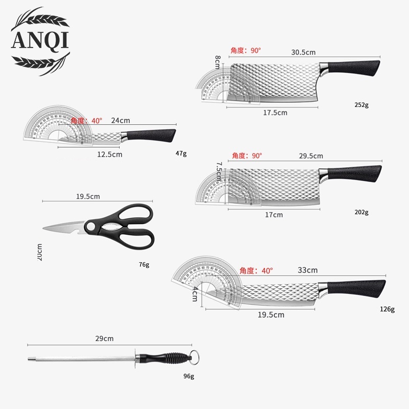 ANQI 1888 Knife Diamond Set 6 in 1 Stein Cookware Pisau Dapur Anti Lengket VS-1842