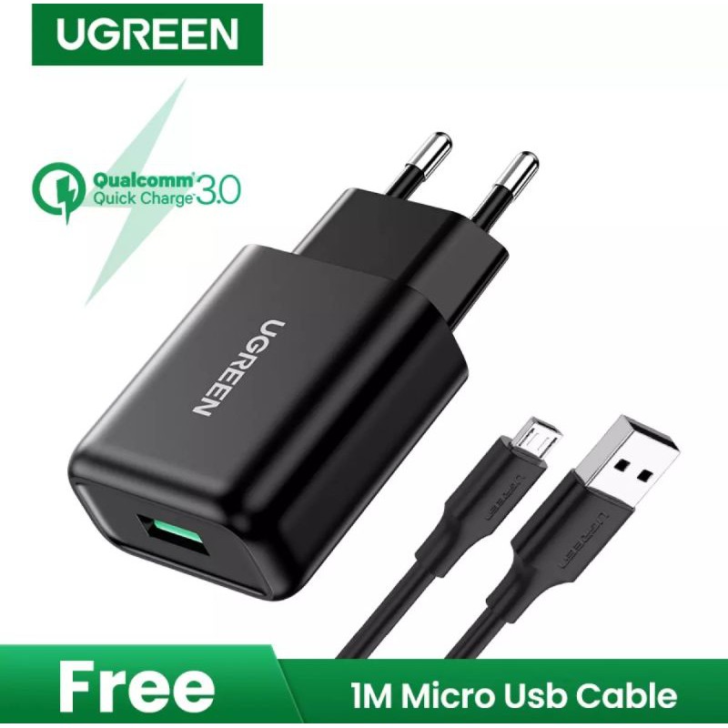 UGREEN CHARGER 18W QC 3.0 + KABEL 1M ( MICRO USB / TYPE C ) Fast Charging