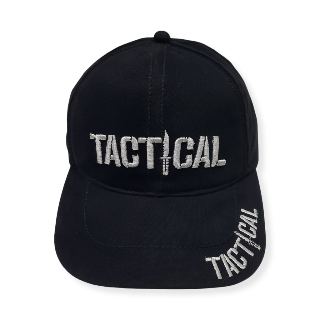 Topi tactical hitam canvas bordir timbul