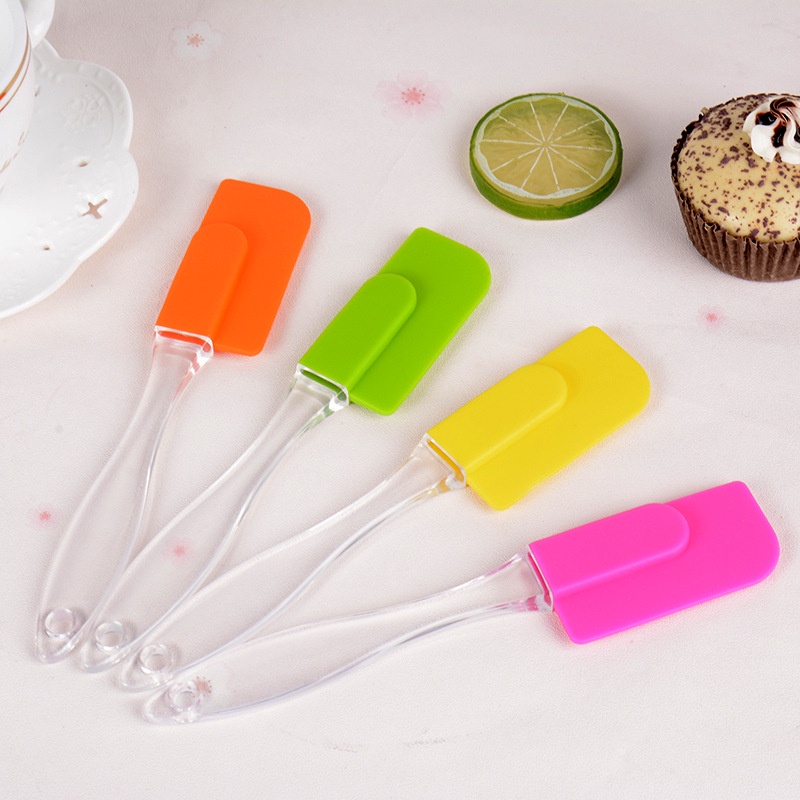 1Pc Random Color Silicone Cake Cream Spatula with Crystal Transparent Handle/Creamy Butter Mixing Scraper/Kitchen Baking Tools