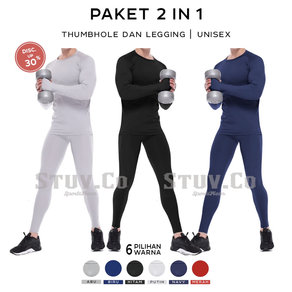 PAKET STELAN 2IN1 OLAHRAGA MANSET THUMBHOLE DAN LEGGING PANJANG UNISEX KEREN