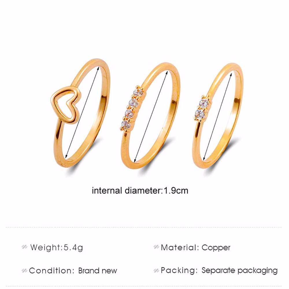 Agustina Cincin Logam 3 Pcs/set Temperamen Vintage Pesta Perhiasan Fashion Aksesoris Berongga Geometris Berlian Imitasi Ekor Rings