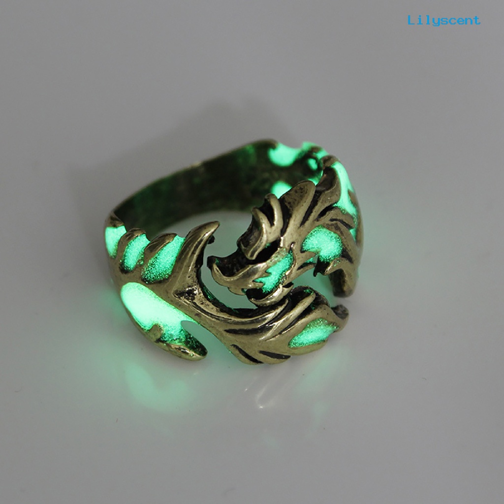 Ls Cincin Bentuk Naga Bahan Alloy Luminous Untuk Hadiah Ulang Tahun