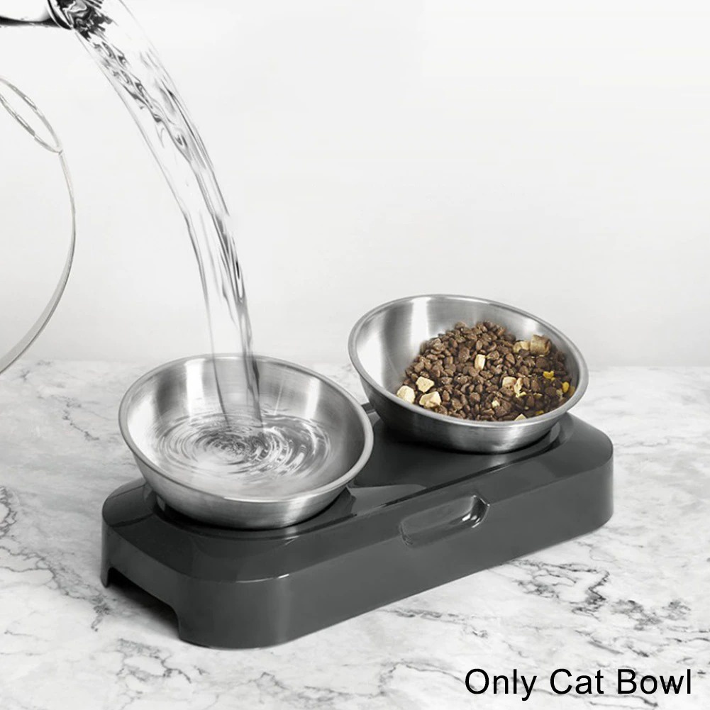 OMEKA Tempat Makan Hewan Peliharaan Kucing Anjing Feeding Dishes Double Bowl Stainless Steel - ORM10