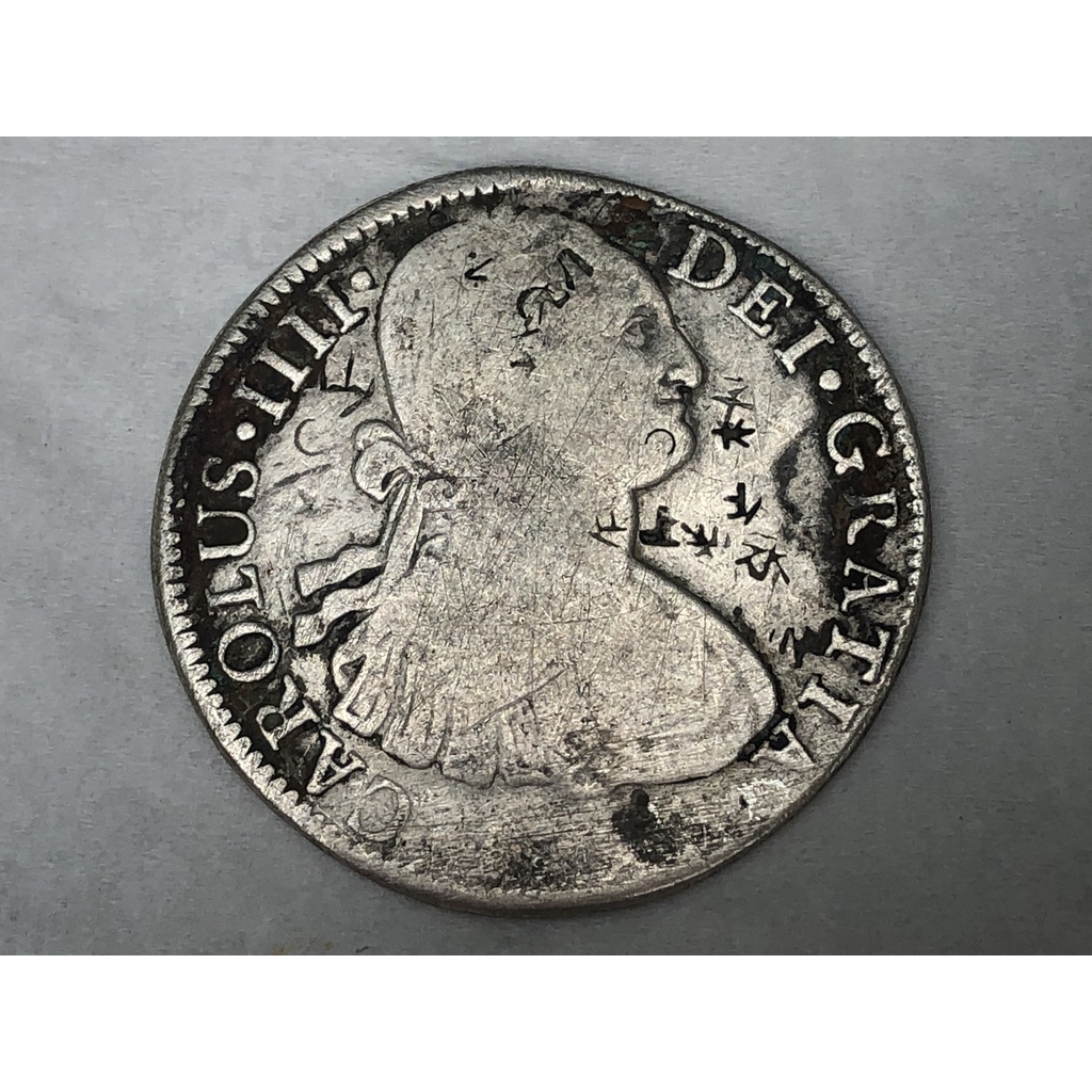 Koin perak spanyol hispan 8 reales carolus IIII (carlos 4) aus