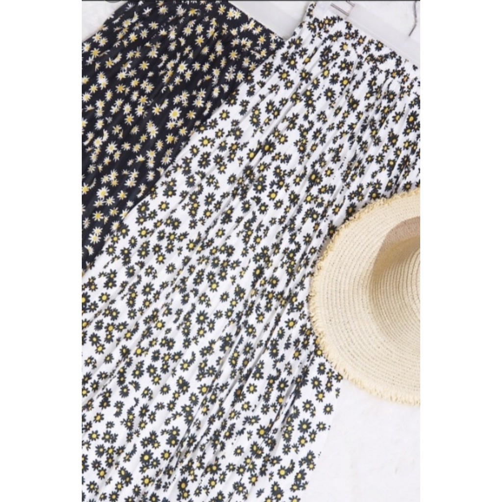 GS-ROK PLISKET DAISY PREMIUM / LILY DAILY PREMIUM /ROK PLISKET PANJANG/ROK PLISKET MOTIF BUNGA-DAISY KECIL PUTIH