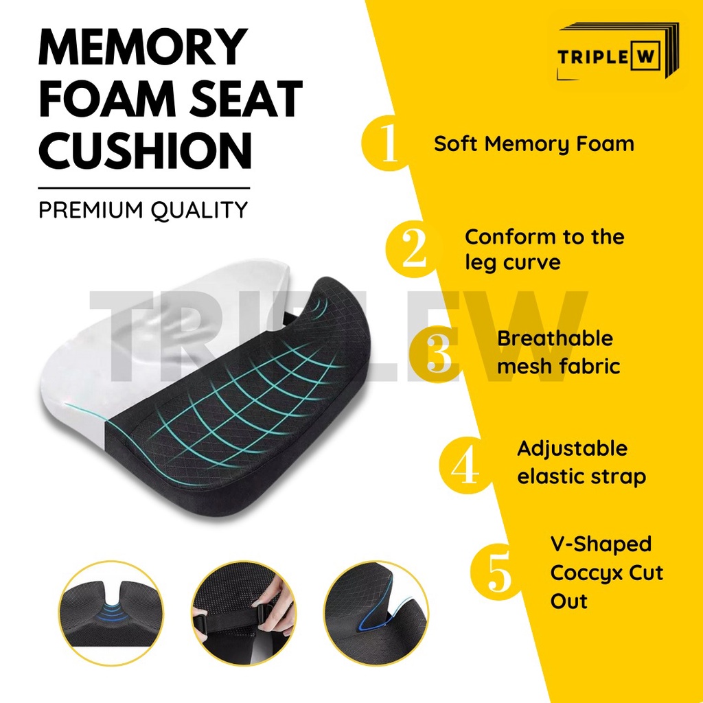 Triple W Bantal Alas Duduk Sandaran Kursi Kerja Kantor Memory Foam Premium Quality