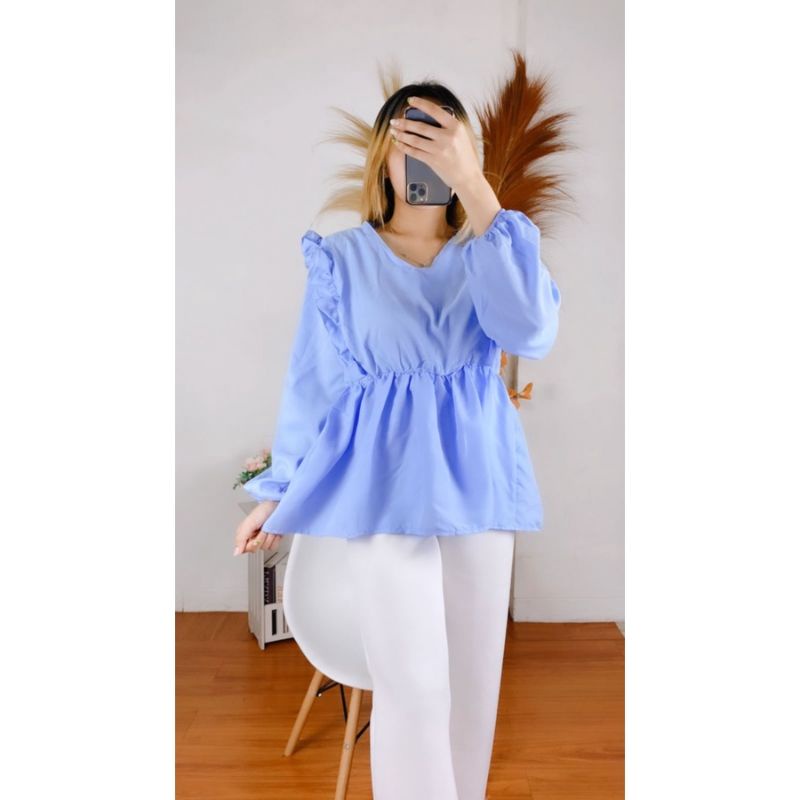 (COD) Elsa Blouse - Cirelea blouses // Atasan Wanita // Blouse Wanita Korean Style-SoftBlue