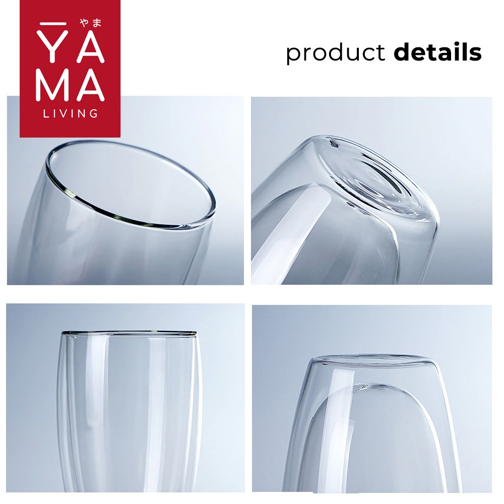 YAMA SIZHU Double Wall Glass Gelas Kaca Cafe Tinggi Anti Panas  Borosilicate 450 ml