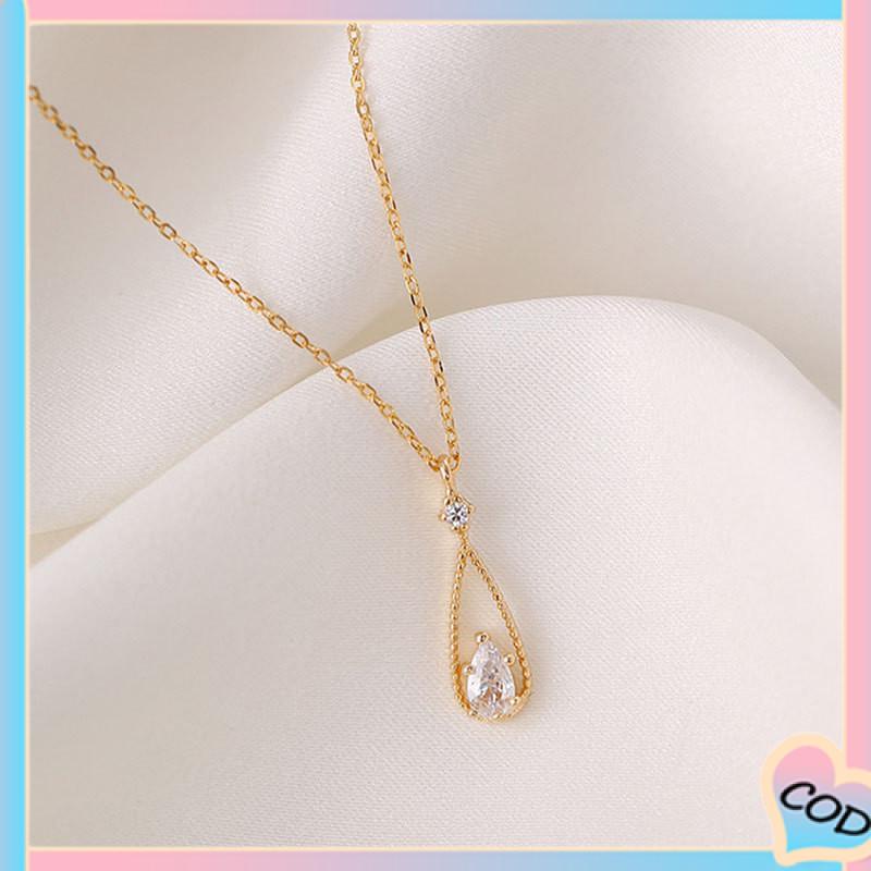 COD❤️ Fashion Indah Water Drop Zircon Kalung Wanita Sederhana Temperamen Rantai Klavikula-A.one