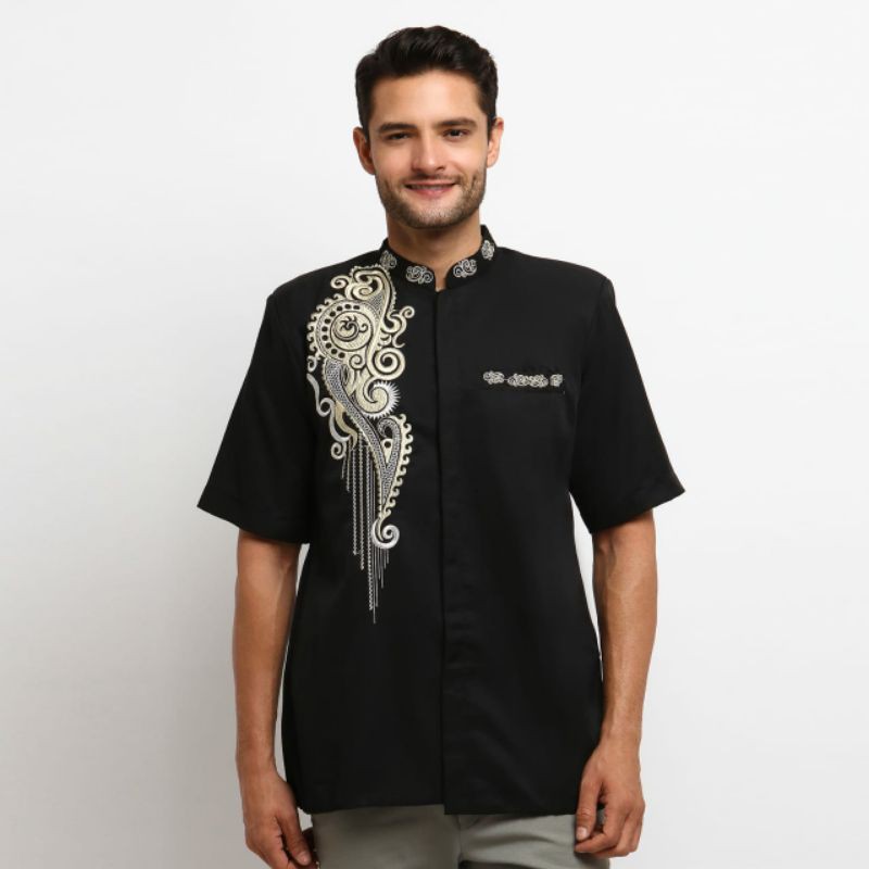 Jual Baju Koko Jasko Jas Koko Muslim Pria Dewasa Lengan Pendek Hitam Bordir Tasik Murah