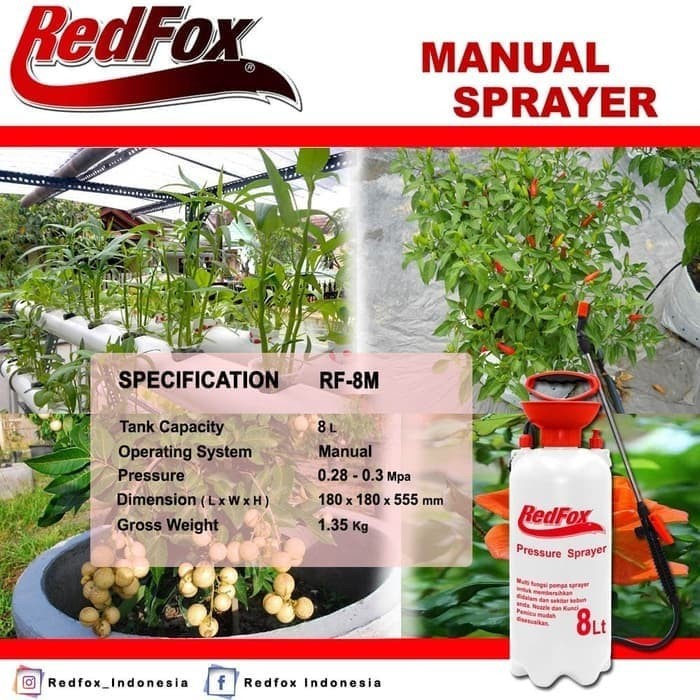 REDFOX RF8M penyemprot Hama Semportan PRESSURE SPRAYER 8 Liter