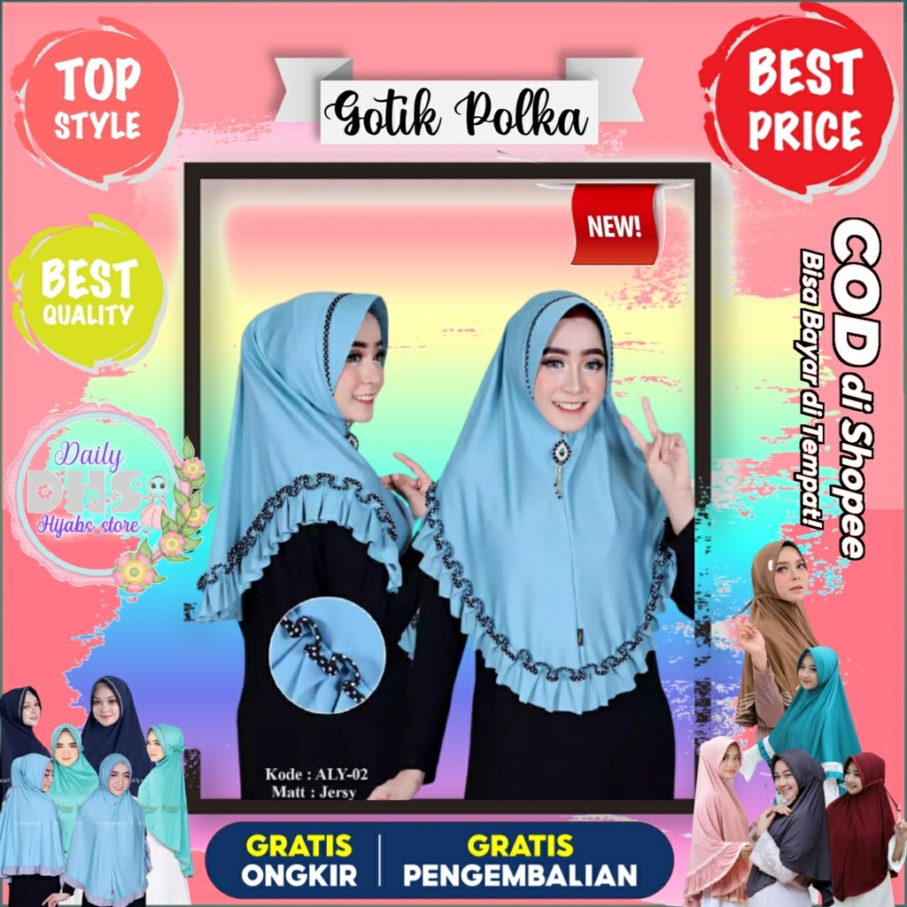 Hijab instan Gotik Polka // Hijab langsung Jilbab Polkadot dewasa Bisa COD Kerudung instan Jersey 20