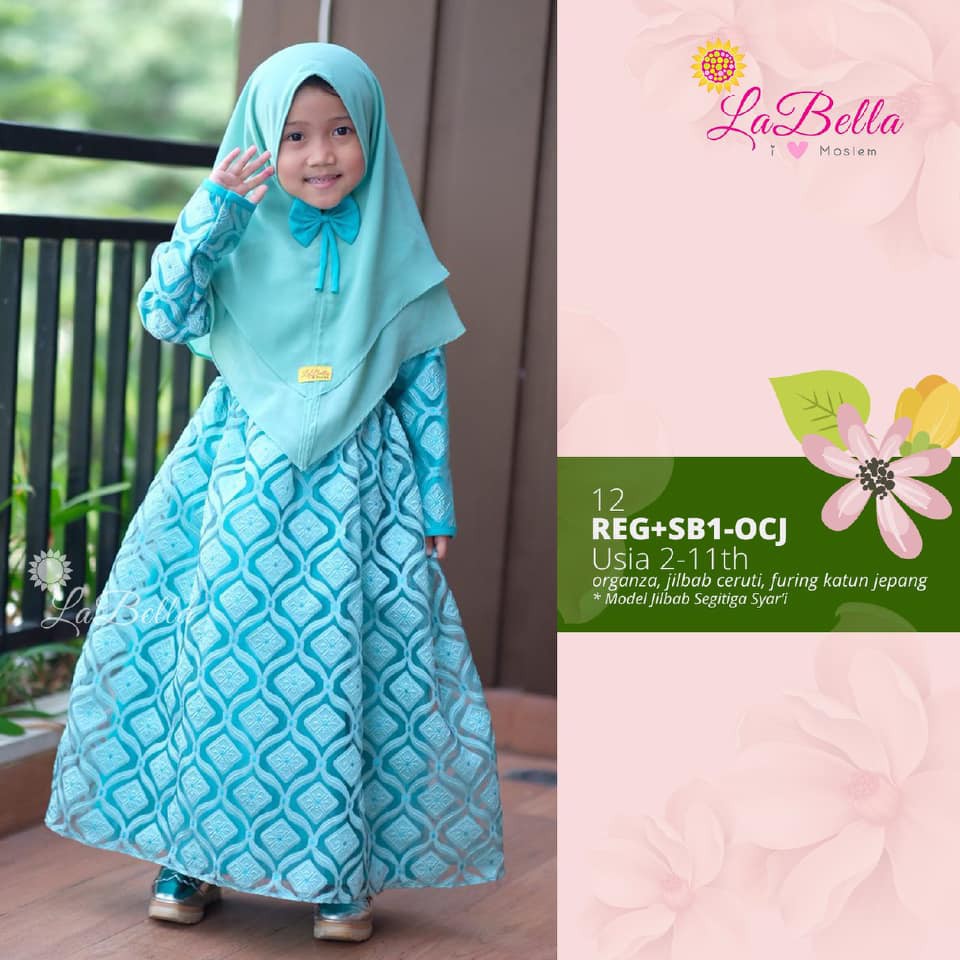 BAJU MUSLIM ANAK LABELLA REG SB1 MCT 16 ORGANZA ORANGE GAMIS PESTA