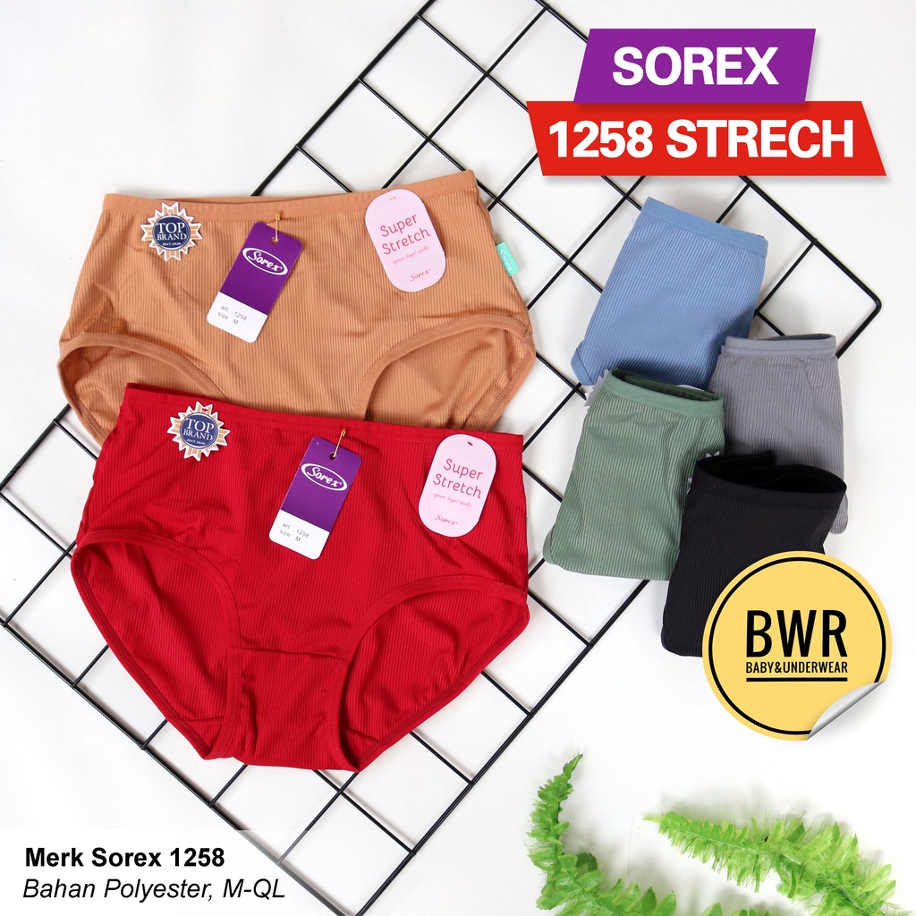 [ 6pc ] CD SOREX 1258 | Celana Wanita Dalam Salur Timbul Karet Kecil Super Stretch - Bwr