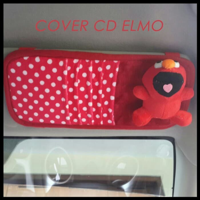 Organizer Tempat Cd Dvd Kartu Sunvisor Mobil import Elmo polkadot merah