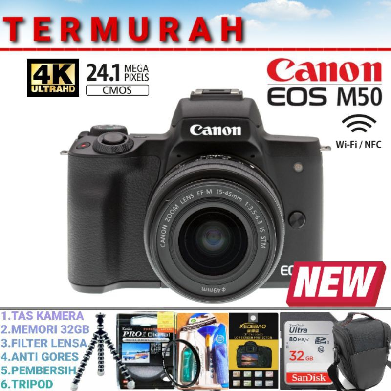 Jual CANON EOS M50 LENSA 15-45MM IS STM BARU GARANSI 1 TAHUN Indonesia