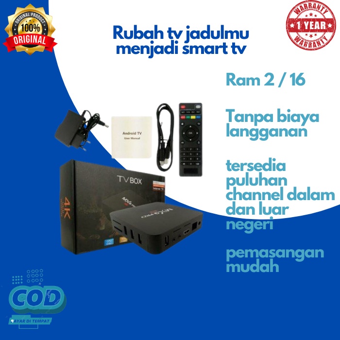 STB TV BOX TV DIGITAL ANDROID MERK MXQ RAM 2 GB ROM 16 SMART TV TERLARIS PLUS KEYBOARD BERGARANSI