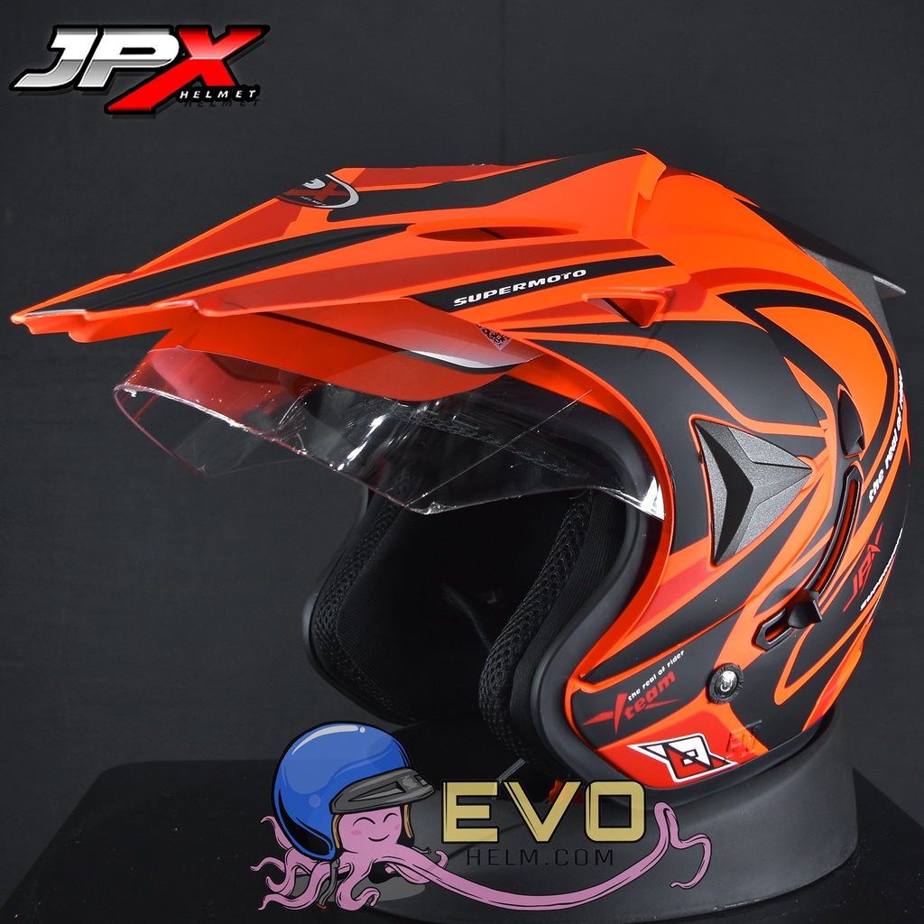 HELM JPX SUPERMOTO X TEAM - FLUO RED DOFF/BLACK ORIGINAL HELM JPX SEMICROSS JPX SUPERMOTO JPX HALFFACE