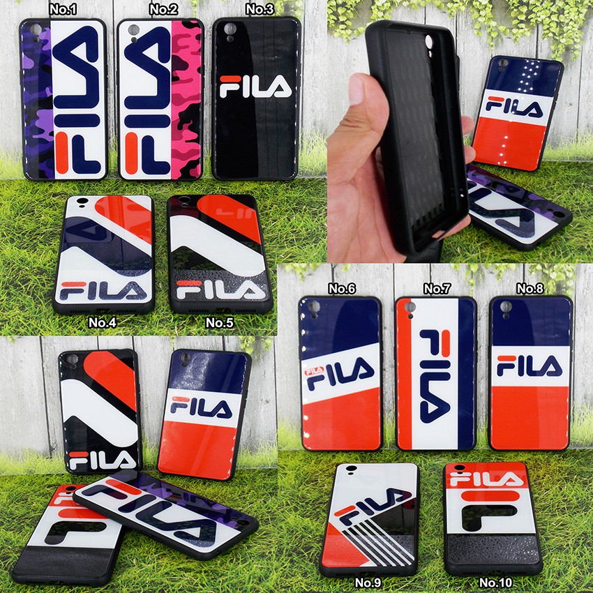 Custome Case Glass Glossy FILA ( Bahan Kaca Anti Lecet) For  IPHONE/ XIAOMI/SAMSUNG/OPPO/VIVO