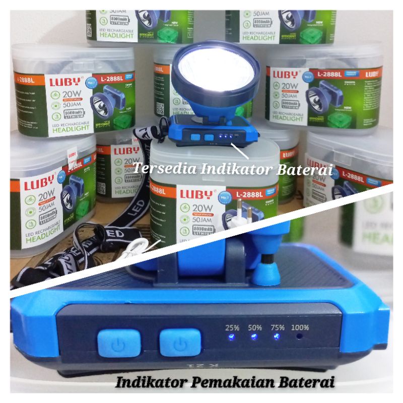 Senter Kepala Luby 2888 / Surya 205 Headlamp Head Lamp Nyala Putih / Kuning  20Watt 8000mAH  IBZ