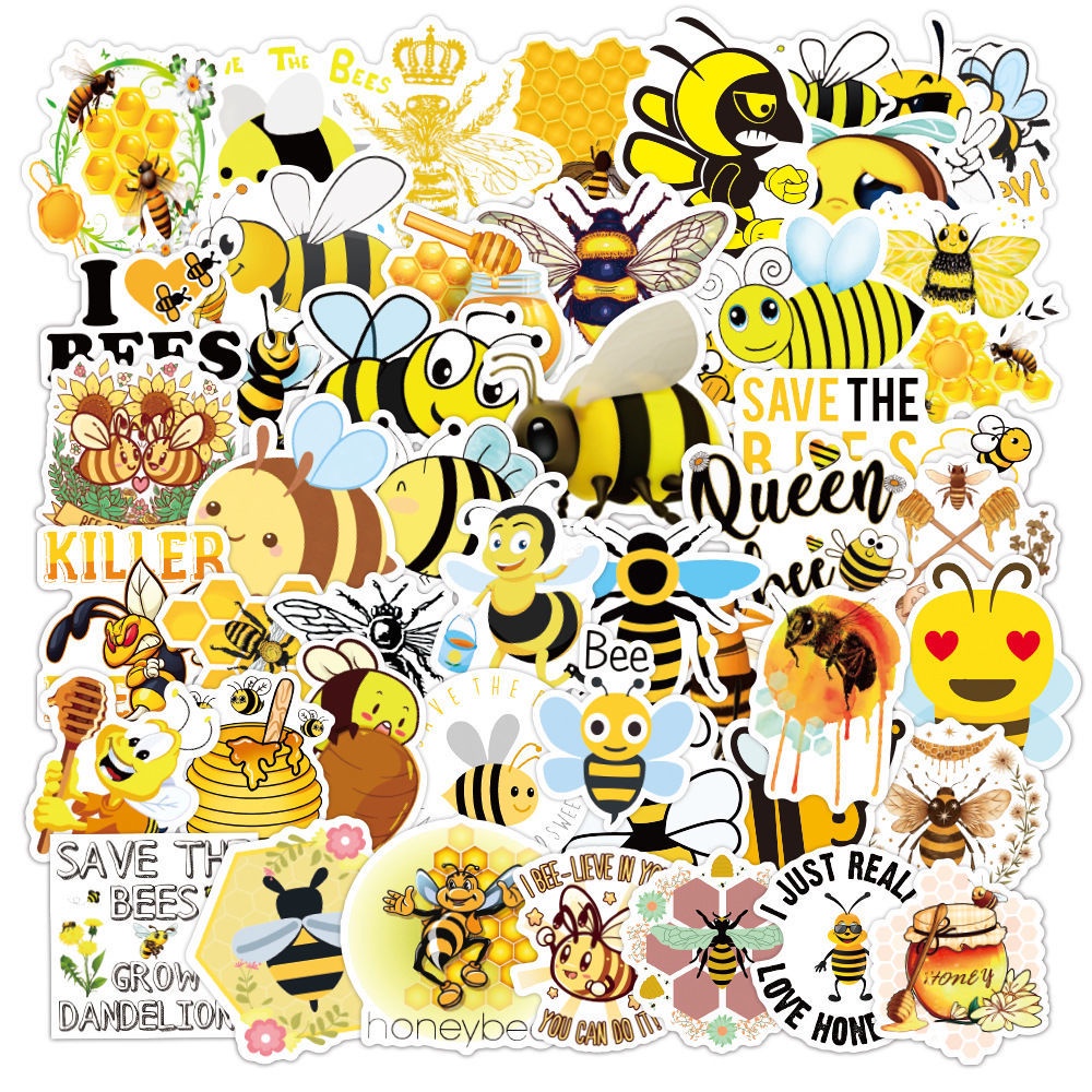 50 bee stiker lucu kartun anak hadiah garis ekspresi stiker notebook dekoratif Jurnal stiker koper s