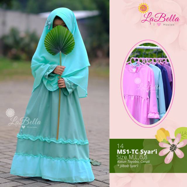 Gamis Syar'i baju muslim anak polos labella / tc syar'i 14
