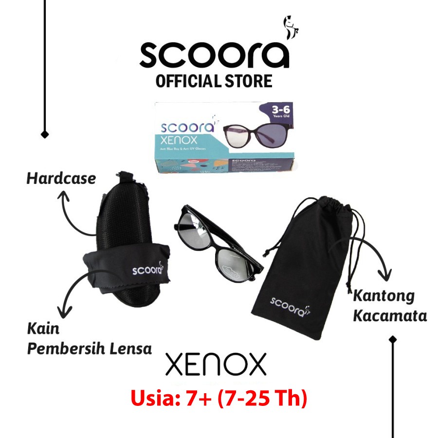 SCOORA Xenox Kacamata Anak Usia 7+ ( 7 - 25 thn ) Anti Radiasi & Anti UV -  Hitam-4