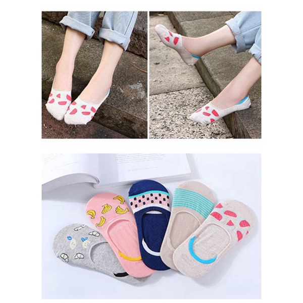 kaos kaki hidden Fashion pola burung Socks wanita kaos kaki (Warna &amp; Model Random) D1228