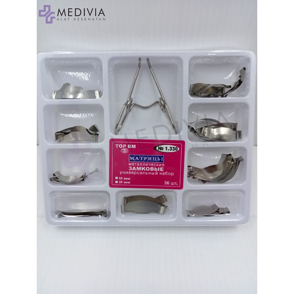 MATRIKS MATRIX SECTIONAL DENTAL KONTUR CONTOURED METAL DENGAN SADDLE NO 1330 DAN 1398