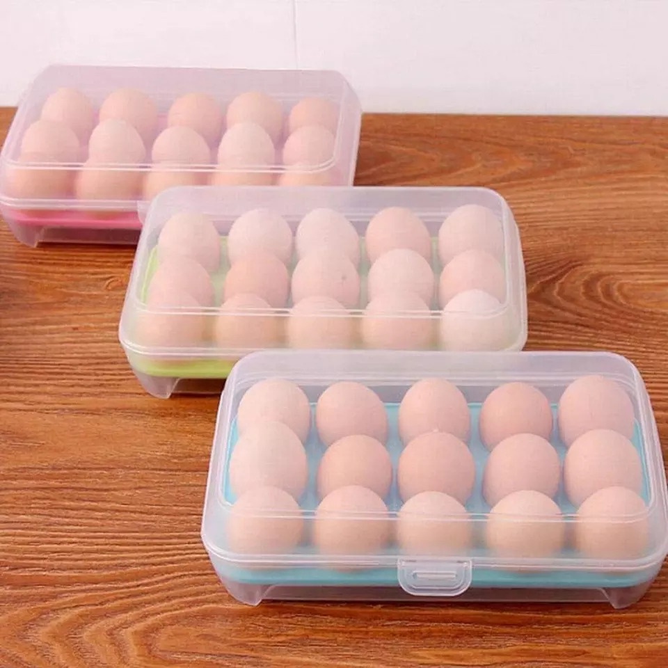 Kotak Tempat Wadah Telur 15 Lubang Sekat Box Tempat Penyimpanan Telur 15 Sekat Transparan Egg Box Storage TERMURAH TERLARIS